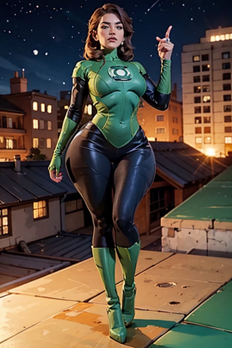 (2 girls) alien girl,  posing on a rooftop, full body, 8k,wide hips, green Lantern,breast apart