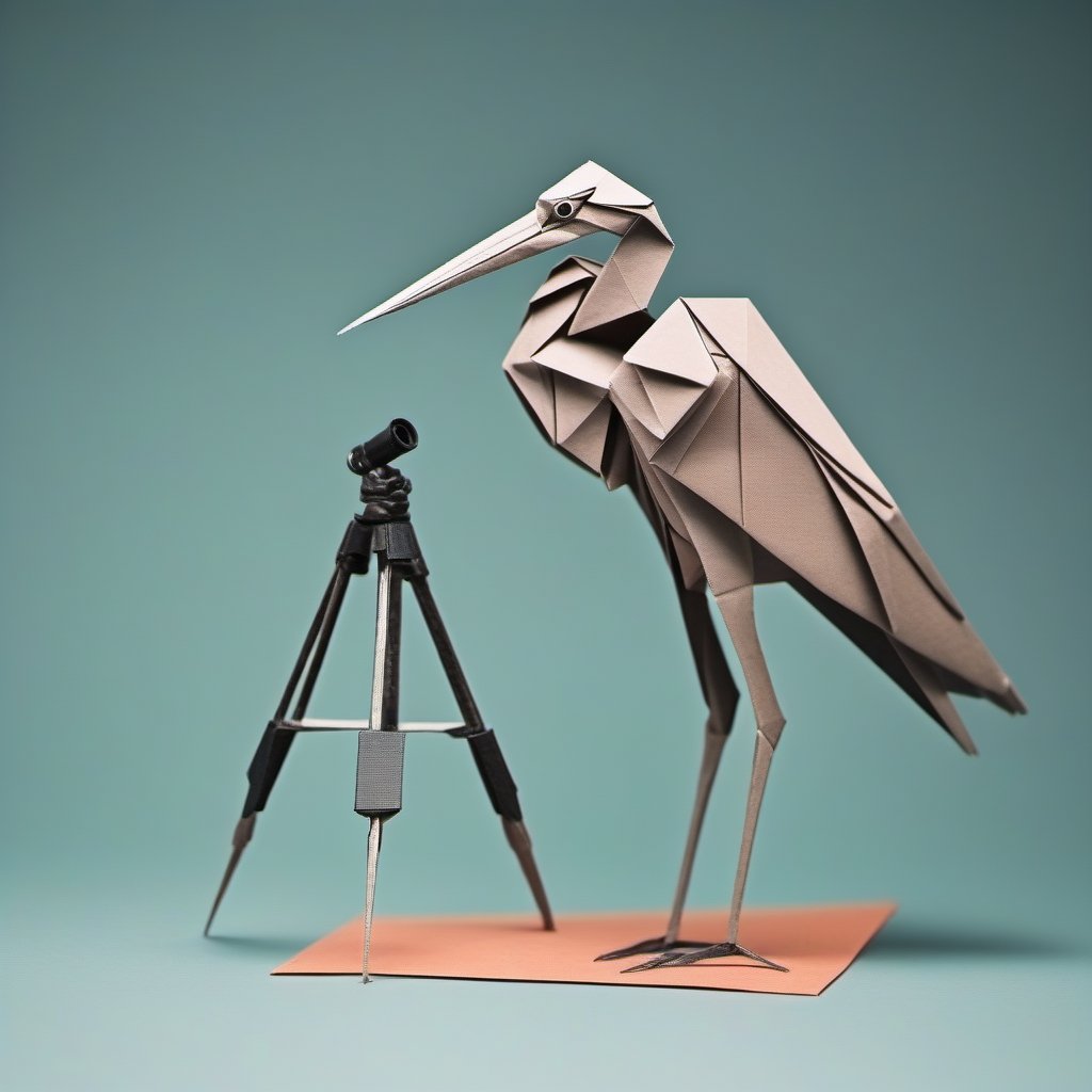 
Origami, Telescope, An Heron , wide shot, high resolution