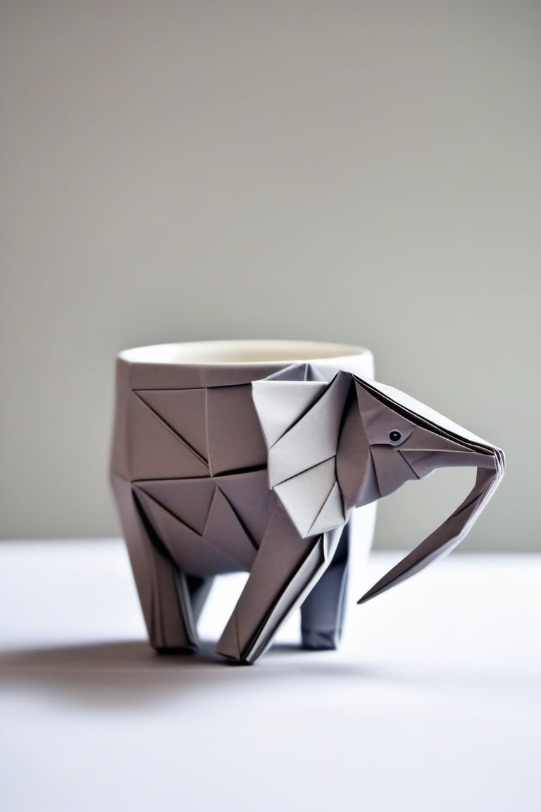 Coffee mug, origami, animals, elephant