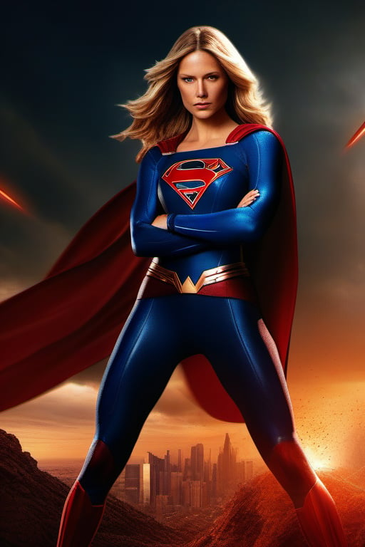 supergirl, in the style of aggressive digital illustration, realistic hyper-detailed rendering, apocalypse art, crimson and bronze, intense action scenes, intense and dramatic lighting, optical blending, hyperrealistic illustrations, high-energy imagery --ar 4:5 --s 950 --no freckles --v 6. 0 - Upscaled
