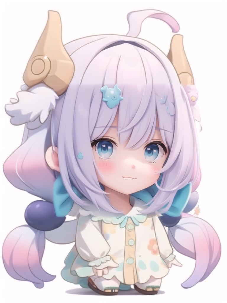 Stickers, 2.5D, A cute girl, cute face,big eyes,brown-hair ,full body,,4k,blue_eyes, white background, 3D style, perfect hand and lag, ,Kanna Kamui 