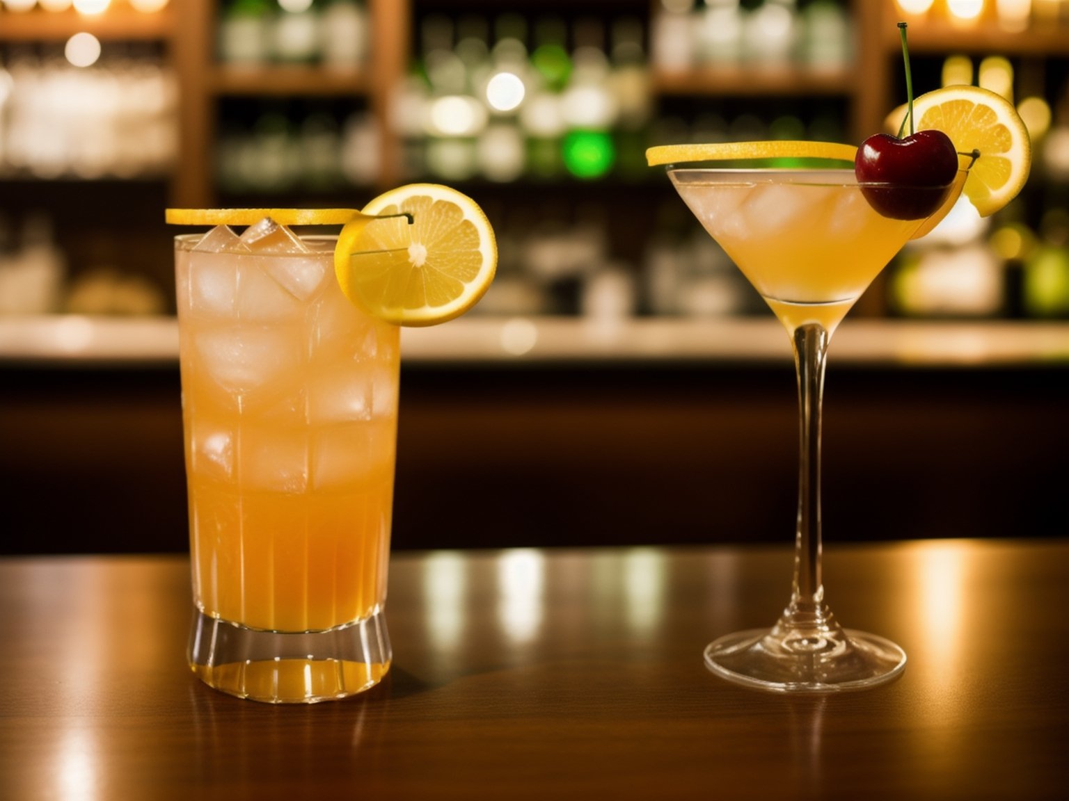 cherry, fruit, food, focus, colorful cocktail, A glass, cup, blurry, drinking glass, still life, table, cocktail, bokeh, drink, ((blurry background))