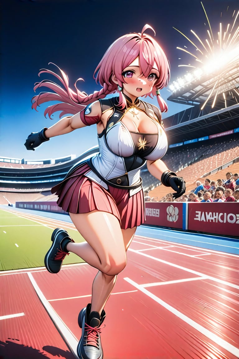 An Anime girl running in the sprint event in the Olympics 