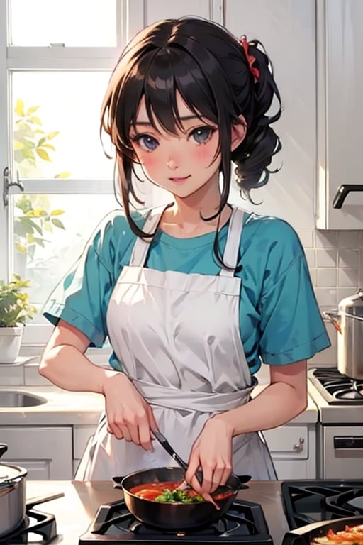 Cute anime girl cooking