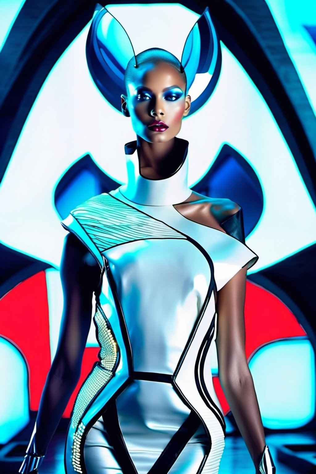 futuristic beautiful woman fashion photo shoot