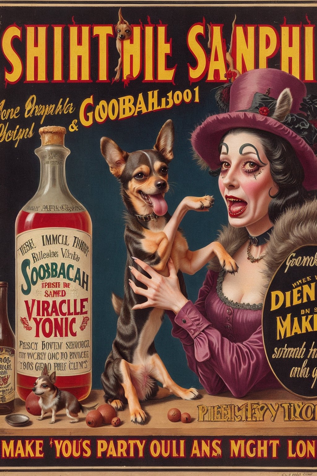 madam goobash and and her demonic chihuahua  1800´s vintage add