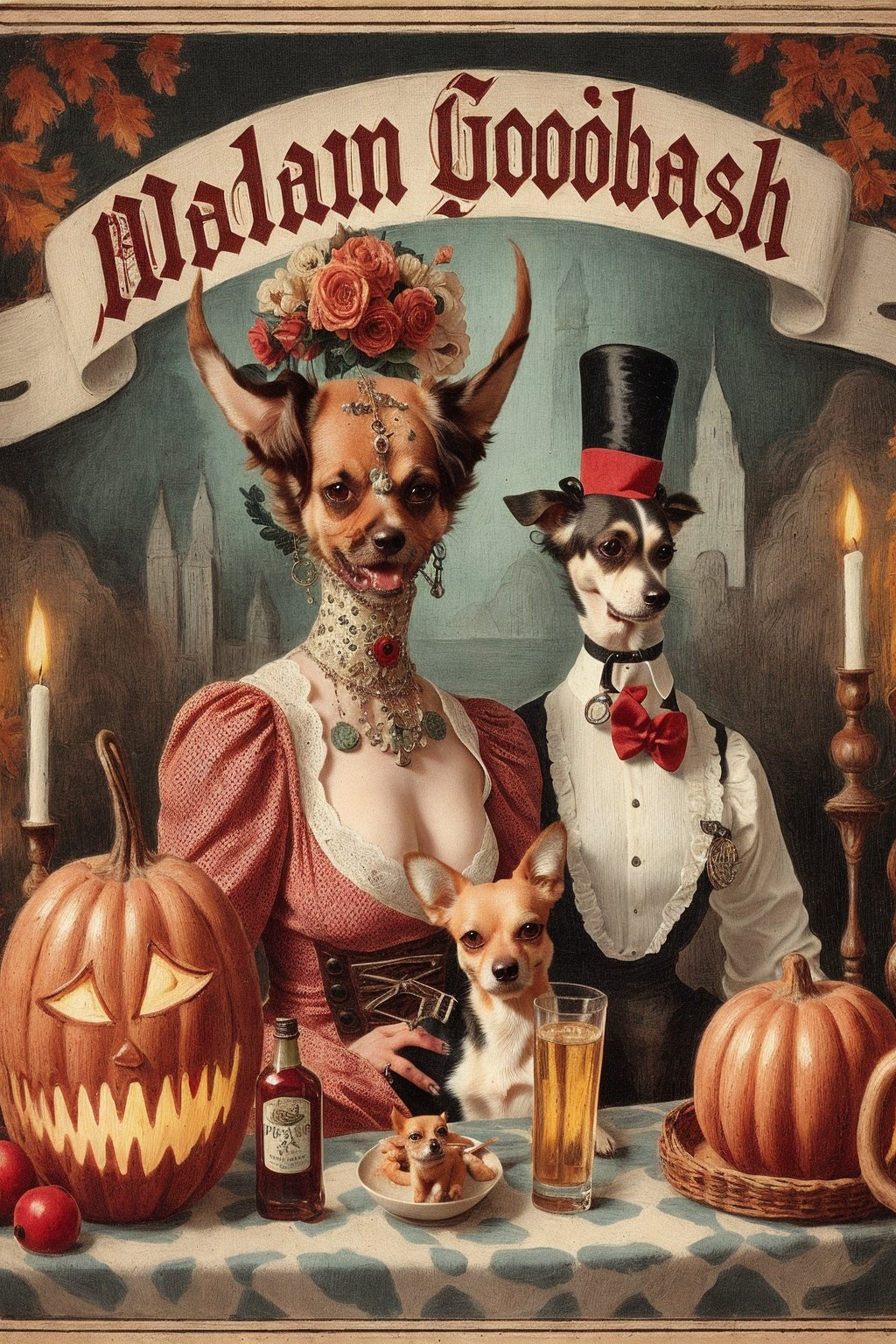 madam goobash and and her demonic chihuahua  1800´s vintage add