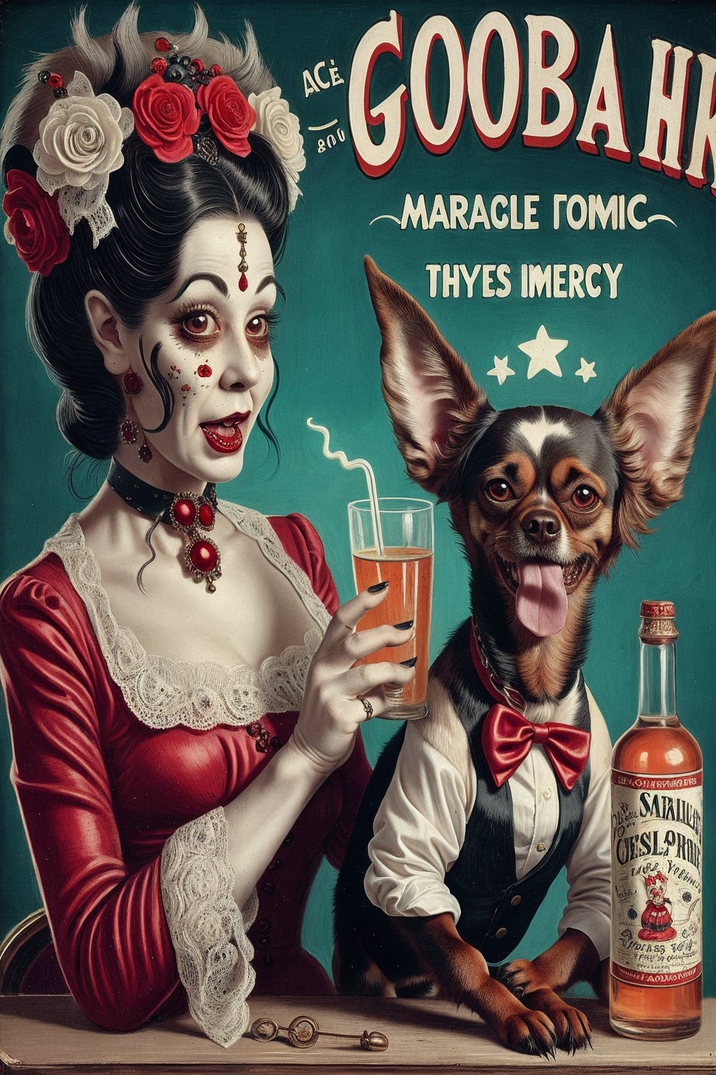 madam goobash and and her demonic chihuahua  1800´s vintage add