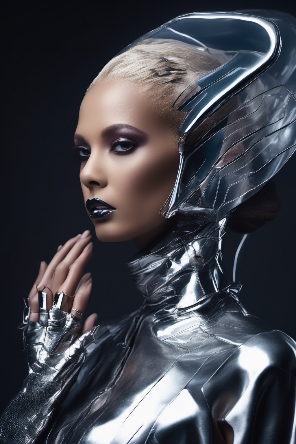 Futuristic woman beautiful fashion photo shoot