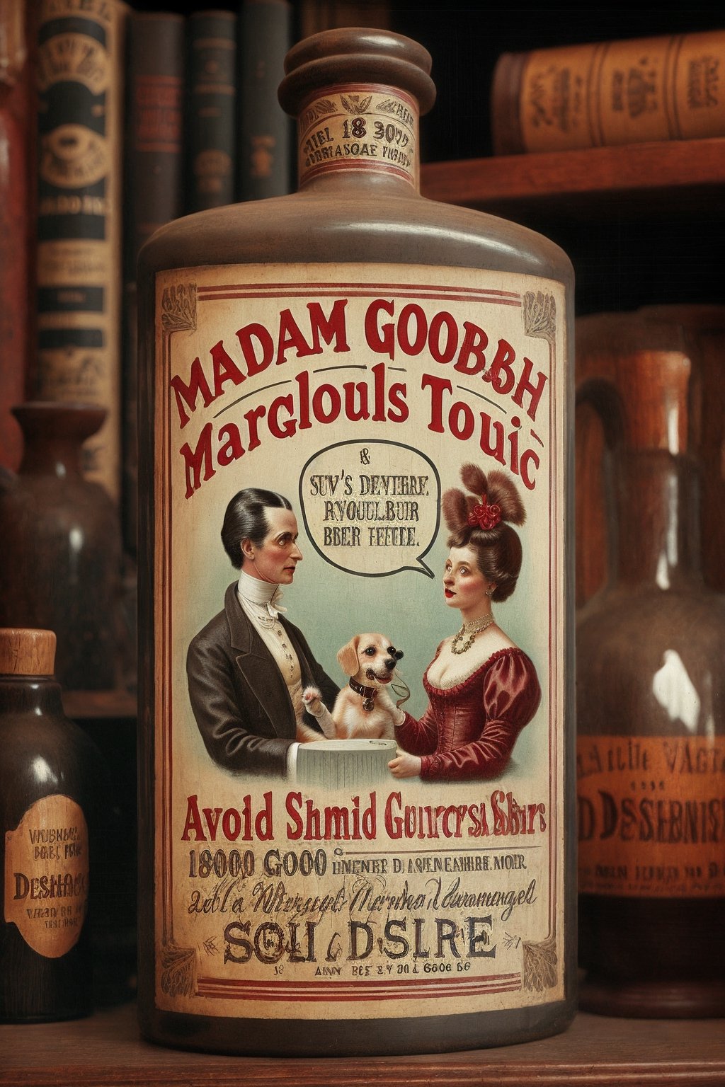 madam goobash and and her demonic chihuahua  1800´s vintage add