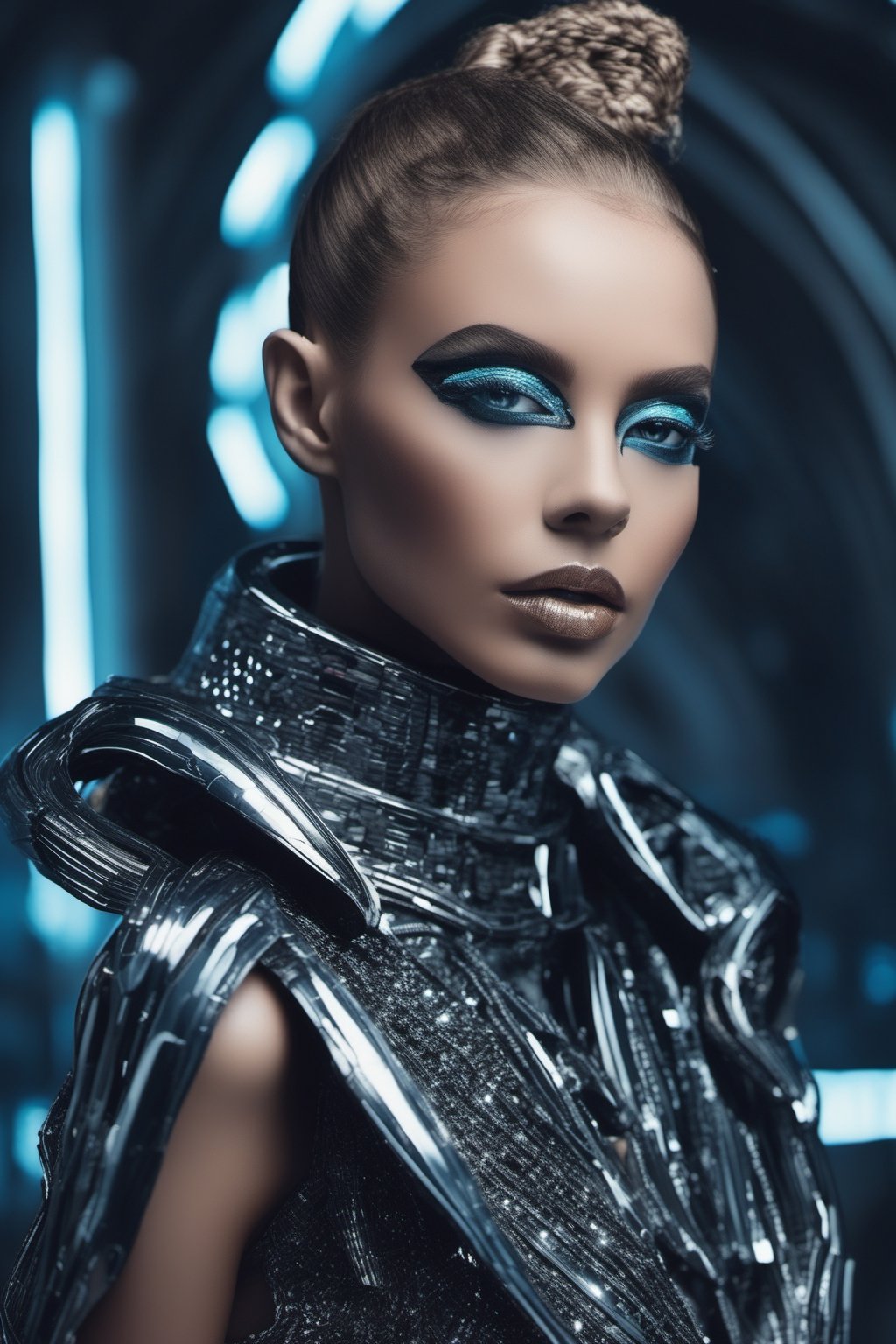 Futuristic woman beautiful fashion photo shoot