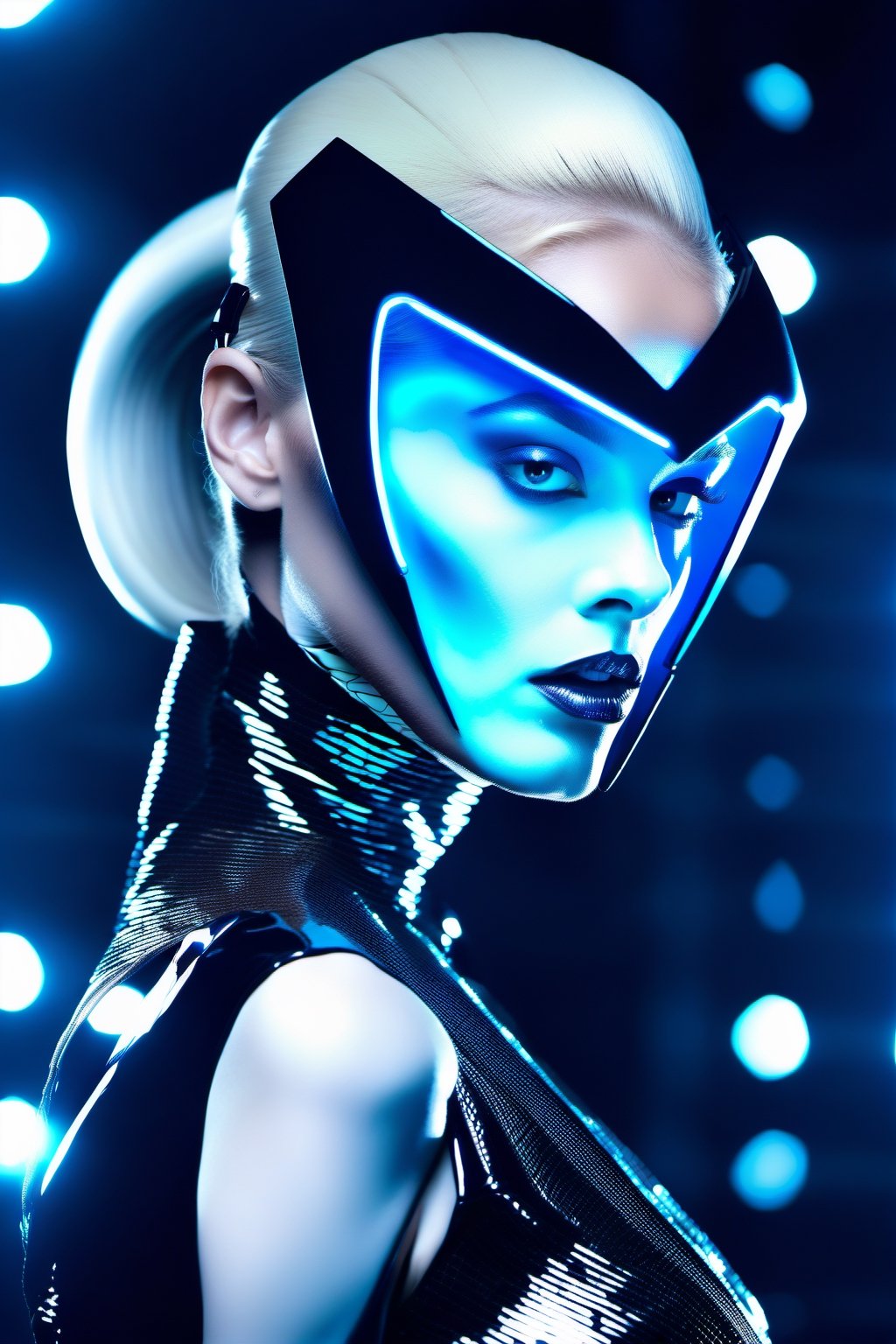 futuristic beautiful woman fashion photo shoot