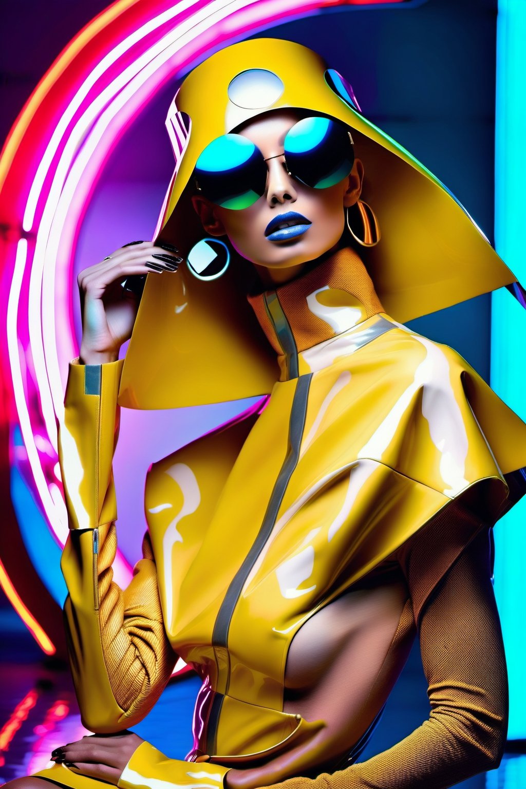 futuristic beautiful woman fashion photo shoot