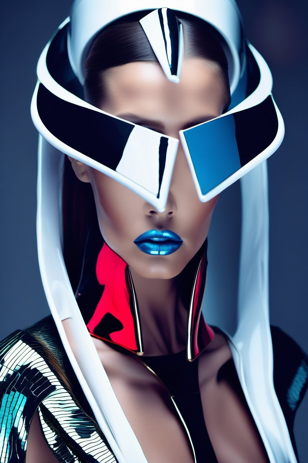 futuristic beautiful woman fashion photo shoot