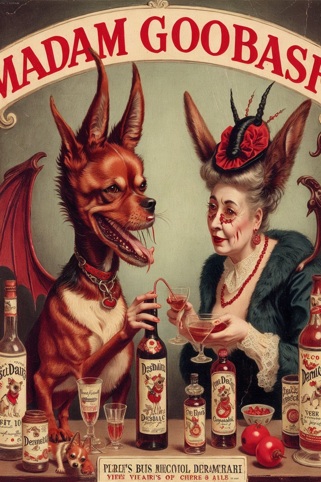 madam goobash and and her demonic chihuahua  1800´s vintage add