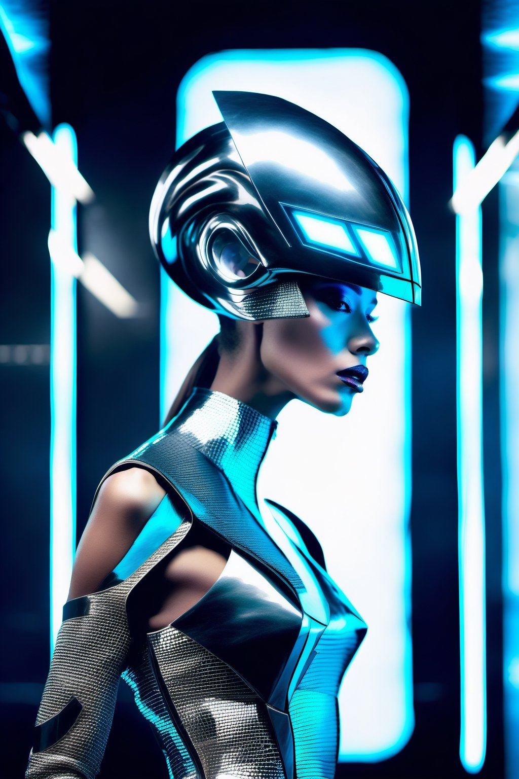 futuristic beautiful woman fashion photo shoot