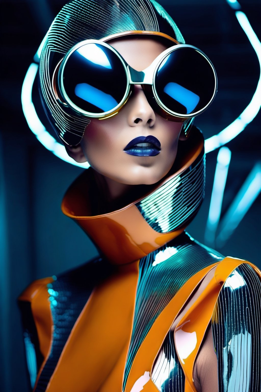 futuristic beautiful woman fashion photo shoot