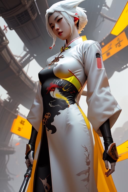 1perfect bird,animal,android Cockatoo metal,white and yellow body,spread metal wings,futureaodai,cinematic light,Science Fiction,Endsinger,weapon