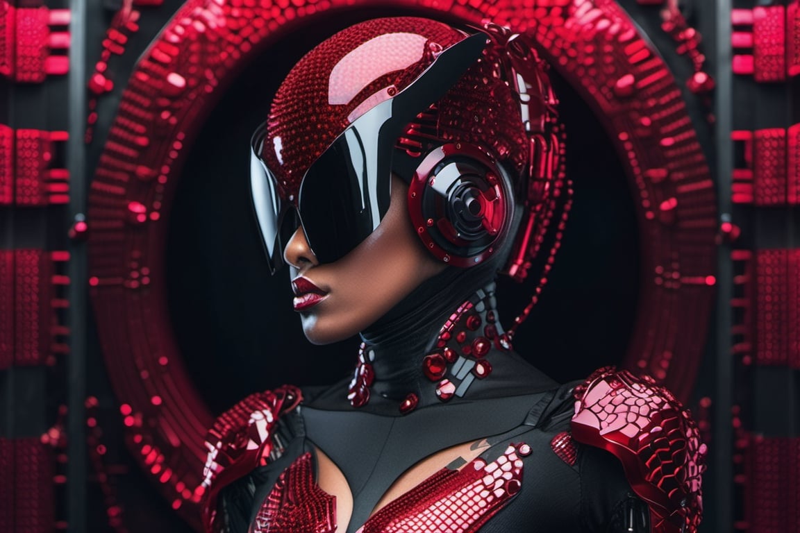 xxmixgirl,body girl,perfect body ,full body,covered in ruby crystals armored full body,tall girl, wearing pants,cyborg style,xxmix_girl,background ruby city,cyborg,android,portrait_futurism