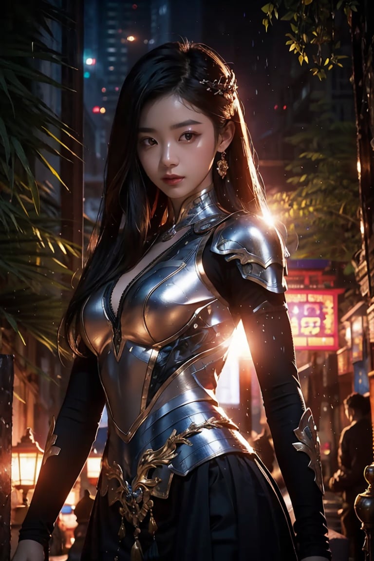  [full length portrait] [18-23 Years Old korean female warrior] [wore full armor] [Happy expression on face] [holding spear] [Photo taken in front of a temple] [type of illumination: backlight], extremely realistic, 8k, insane details, intricate details, beautifully color graded,Color Grading, Editorial Photography, Photography, Bokeh, taken with a 60mm lens, ISO 300, f/4, 1/200th --ar 2:3