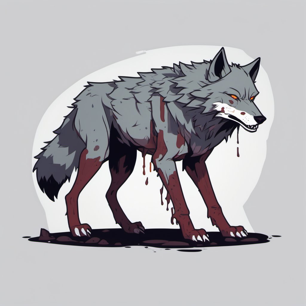 full body wolf men , rotting, flat colors ,LogoRedAF