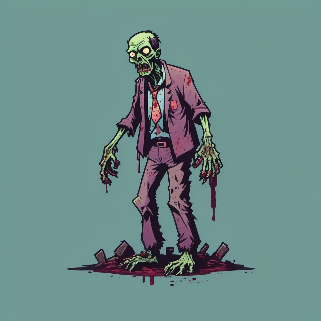 full body zombie, rotting, flat colors ,LogoRedAF