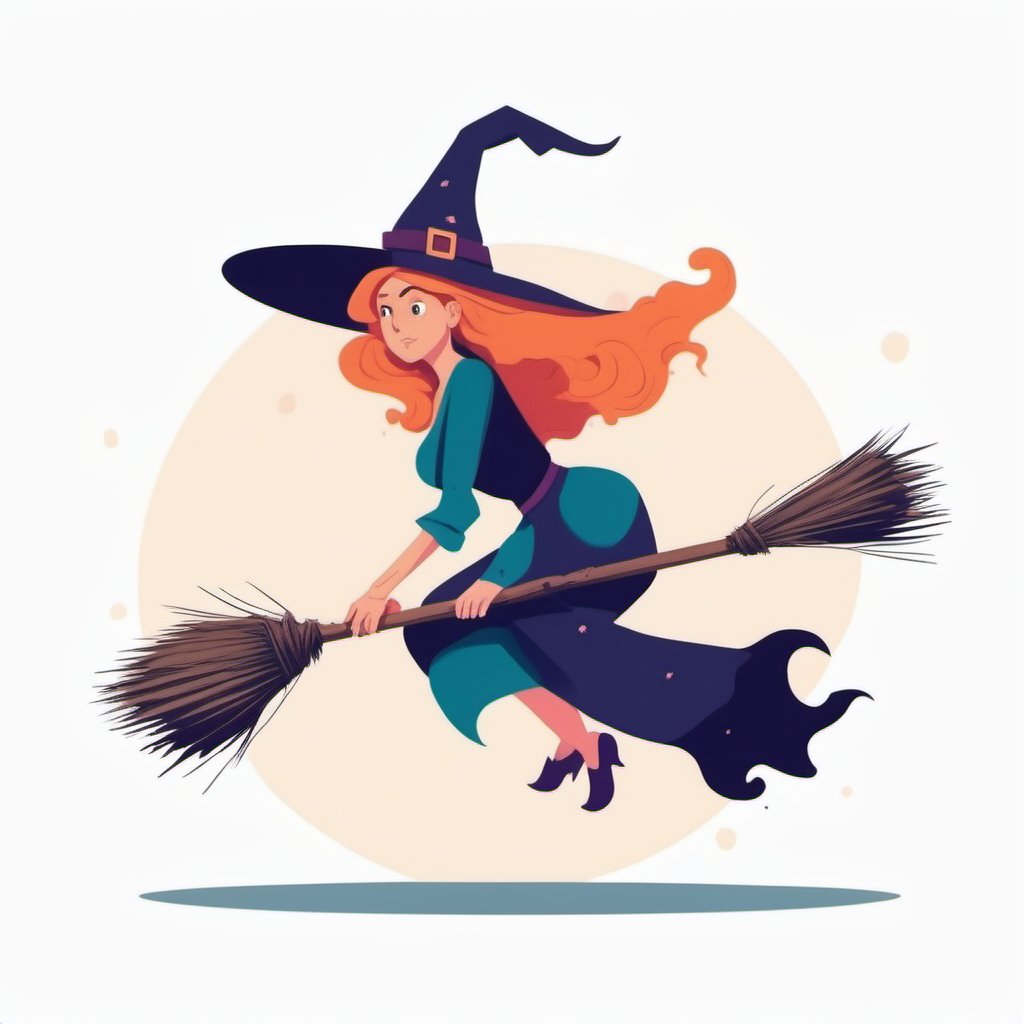 full,witch flying on her broom  full boty rotting, flat colors ,LogoRedAF