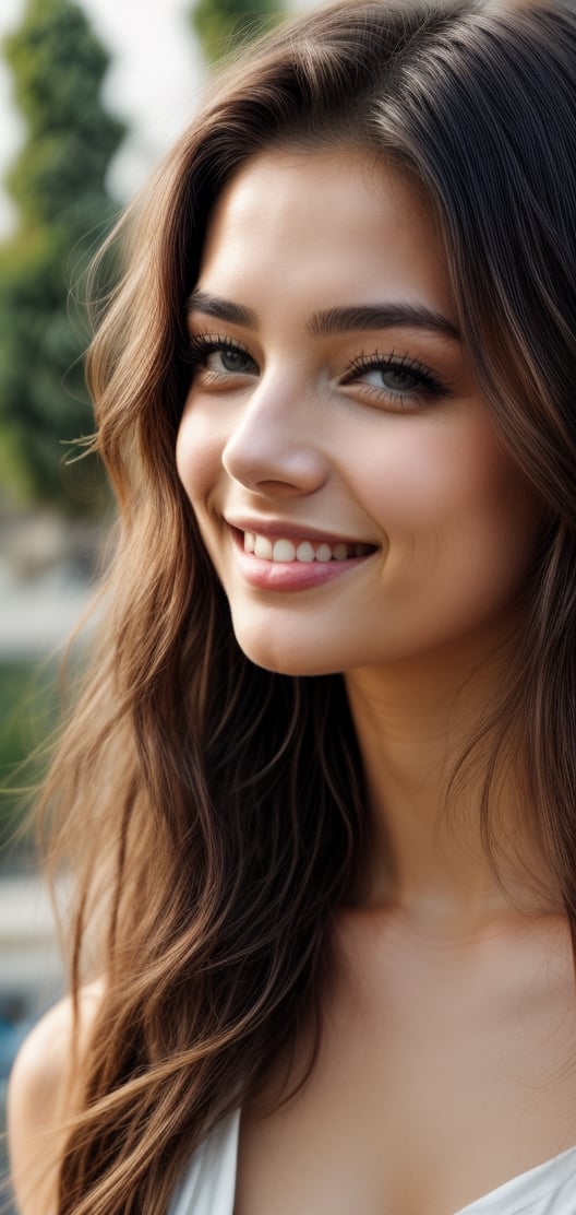 create a beautiful woman holding bunch of roses, she is looking at roses with bright smile,happy exciting,french beauty, age 18, model, beground of eiffel tower.,photo of perfecteyes eyes,leonardo