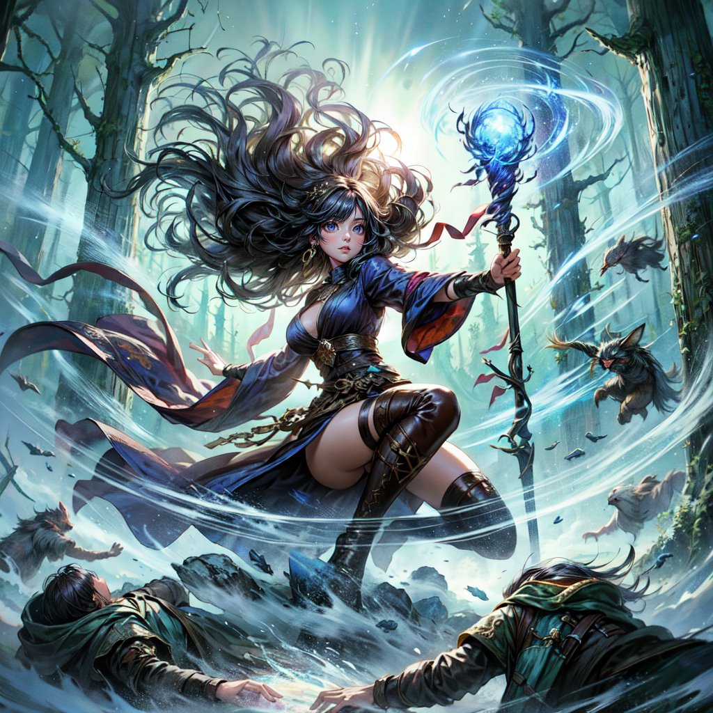 (masterpiece, top quality, best quality, official art, beautiful and aesthetic:1.2), cute cirl, Wind Archmage, wind aura, wind magic in hand, windy hand, wind, extreme detailed, (white light particle:1.1), (arcane style:0.8), (using wind magic:1.3), wind magic, imaginative overlays, (fractal art:1.3), colorful, highest detailed, Floating around her are some tornado, , artistic fusion, fantastical scenes, evocative narratives, striking visuals, upper body, better_hands,