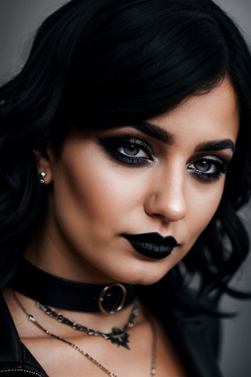 goth emo ((gabe)) with dark eyeshadow, black hair, black lipstick and collar , best quality, high quality, high-definition, extremely detailed, High detail RAW color photo professional, textured skin, goosebumps, bright eyes,Goth