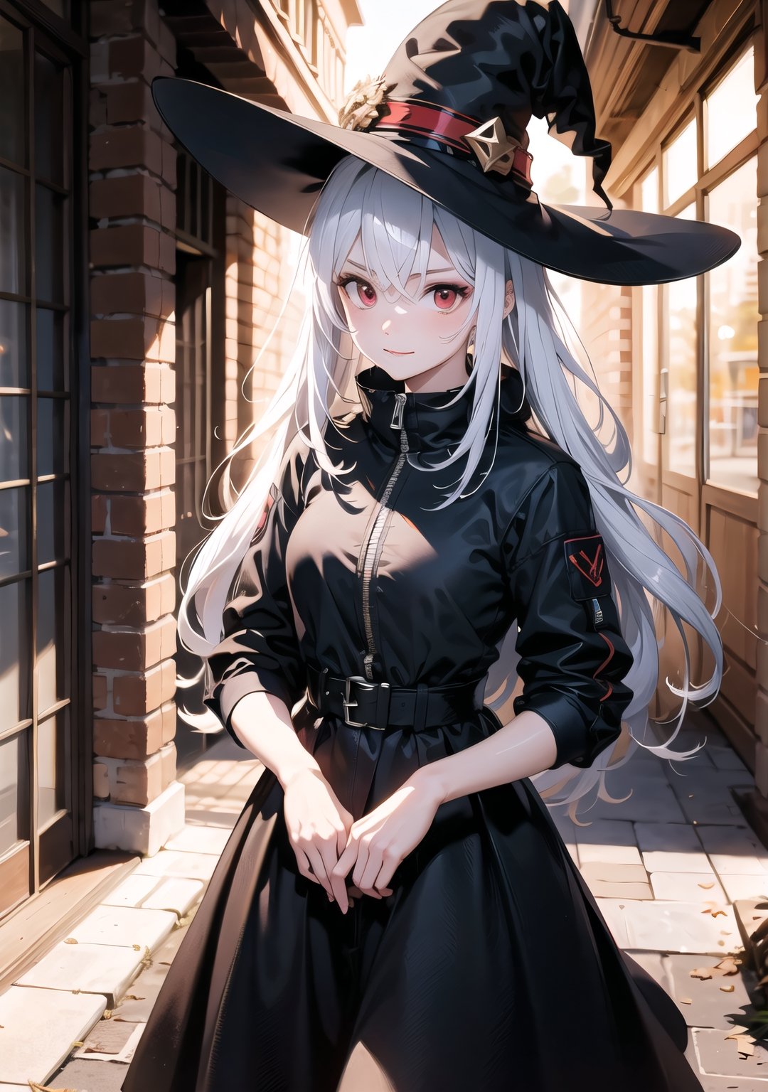 Red eyes, evil, golden, shiny, white hair,High detailed ,midjourney,perfecteyes,Color magic,urban techwear,hmochako,better witch,witch, witch