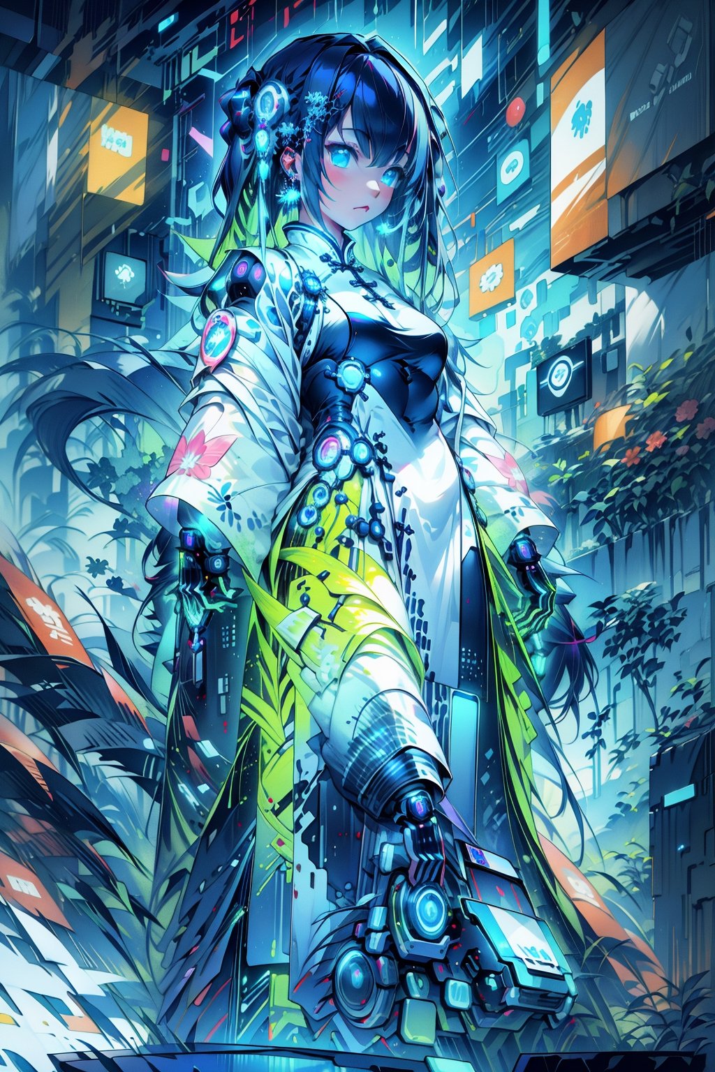 ((masterpiece, best quality))beautiful girl warrior,aodai cyber