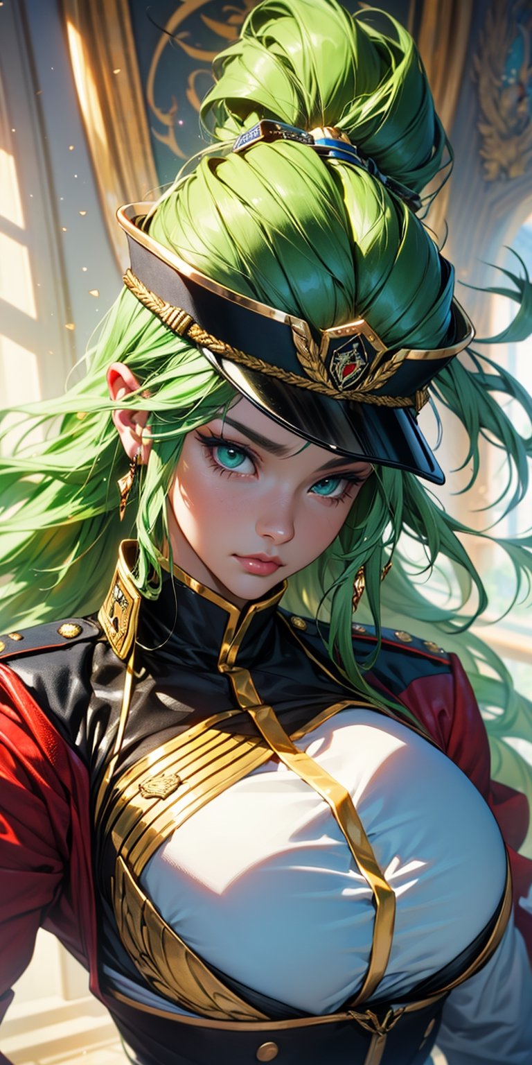 ((masterpiece, best quality))More Detail,Beautiful ait force officer with long green  hair