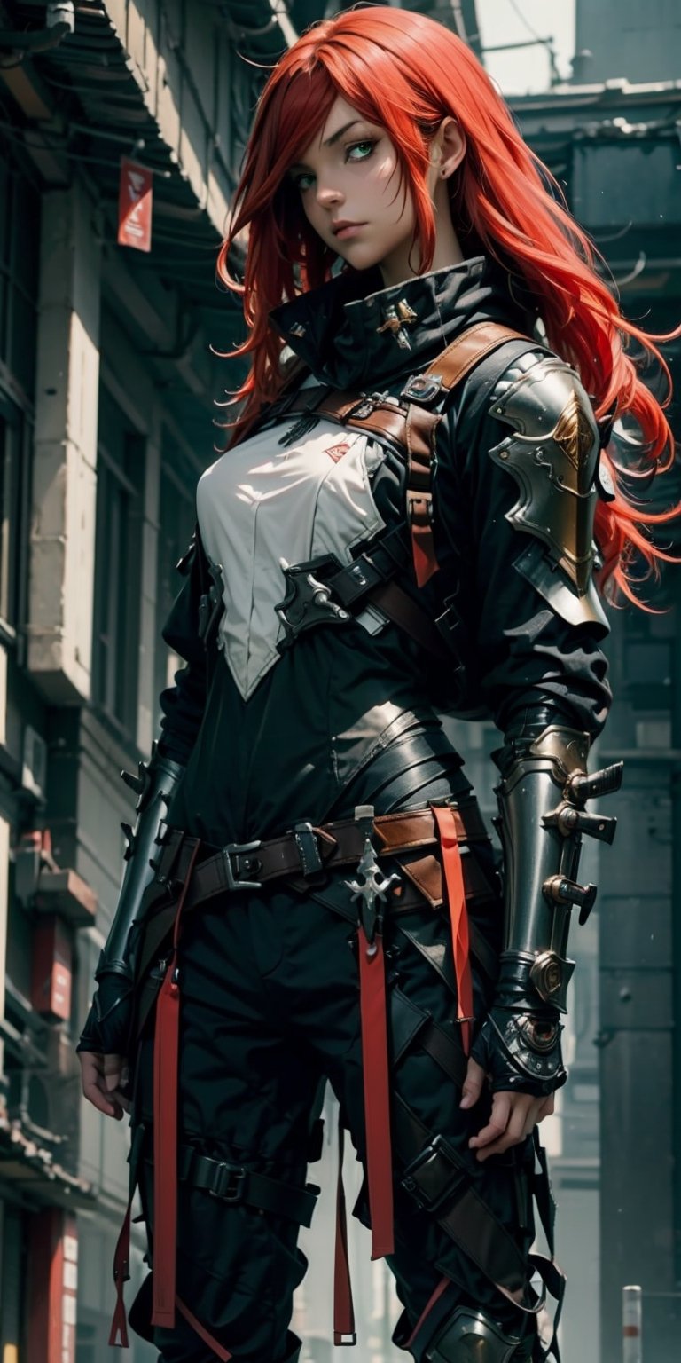 ((masterpiece, best quality)),urban techwear,KATARINA,ARMOR,anime,long white hair