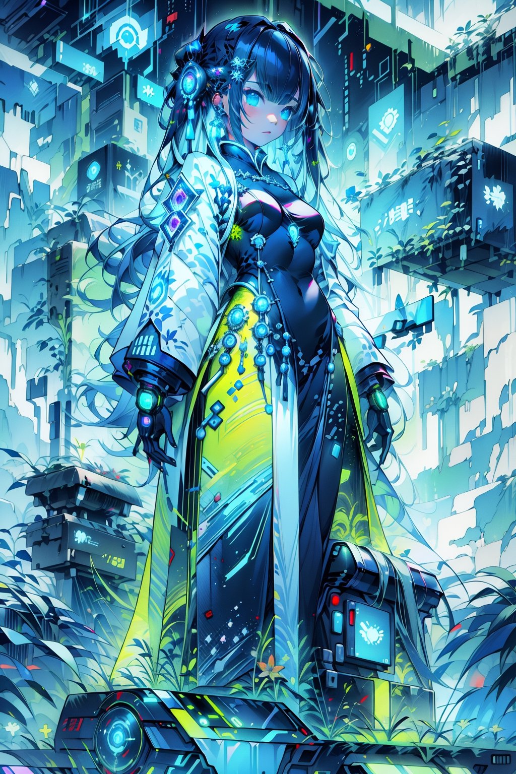 ((masterpiece, best quality))beautiful warrior girl ,aodai cyber