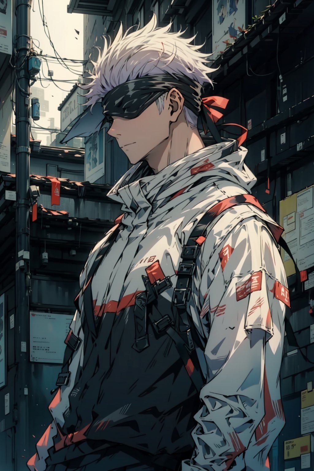 ((masterpiece, best quality)),SATORU GOJO,satoru gojo,blindfolded,urban techwear