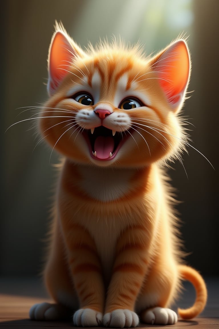 ffunny animals, cinematic style, high fidelity, realism, chiaroscuro, play of shadow and light, rays of light.
cute and cheerful cat