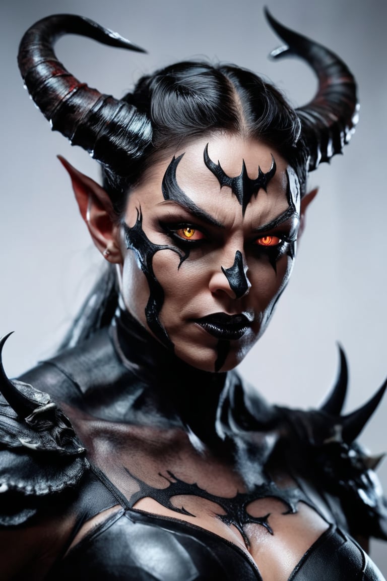 portrait photo shot of a demon made of paper, sharp horns, veins, muscles, transparent skin, black blood, nightmare creature, dangerous mutant, intricate, high details, doom, devil, RTX, 4k, Gabriele Dell'otto,
AI Midjourney style,women