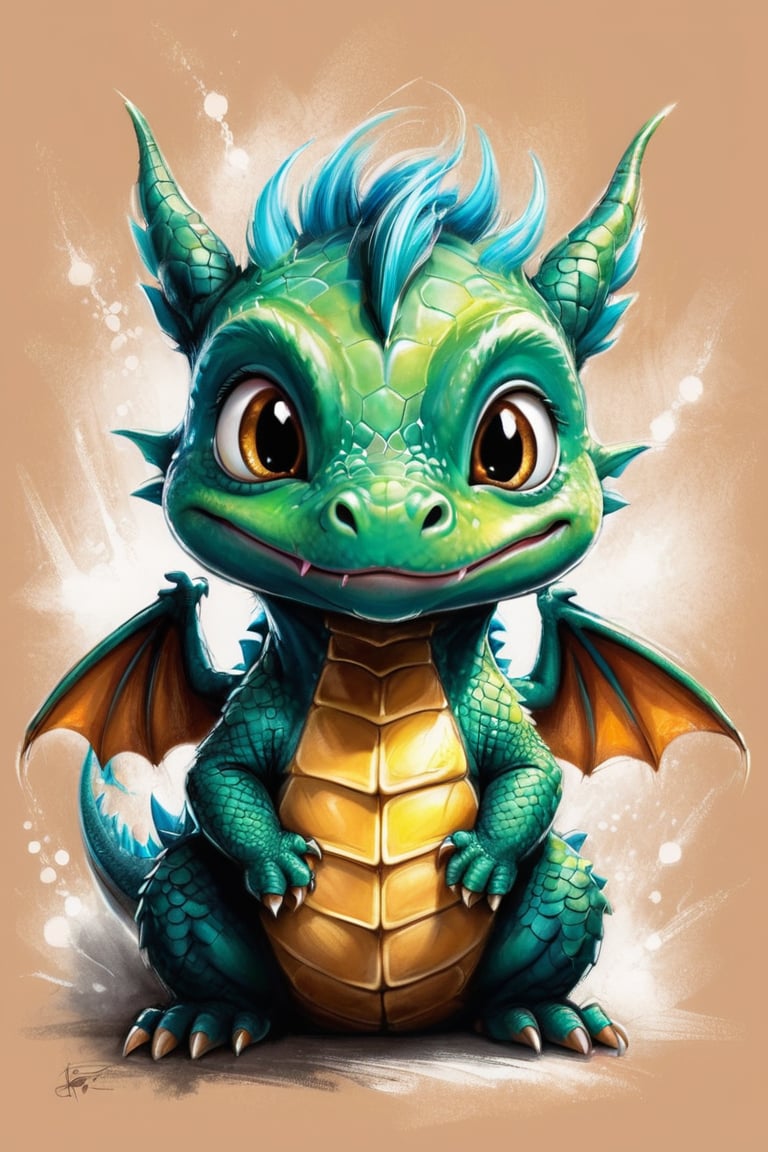 #pastel, #dry chalk drawing, #chalk on paper, #chalk shading, #chalk drawing, #tinted paper, #colored chalk drawing, #chalk shading,
digital illustrated cartoon illustration of a cute baby dragon.
style: Antonio Mora, Andre Cohn, Arthur Bordalo, Bob Ringwood, Benedick Bana,