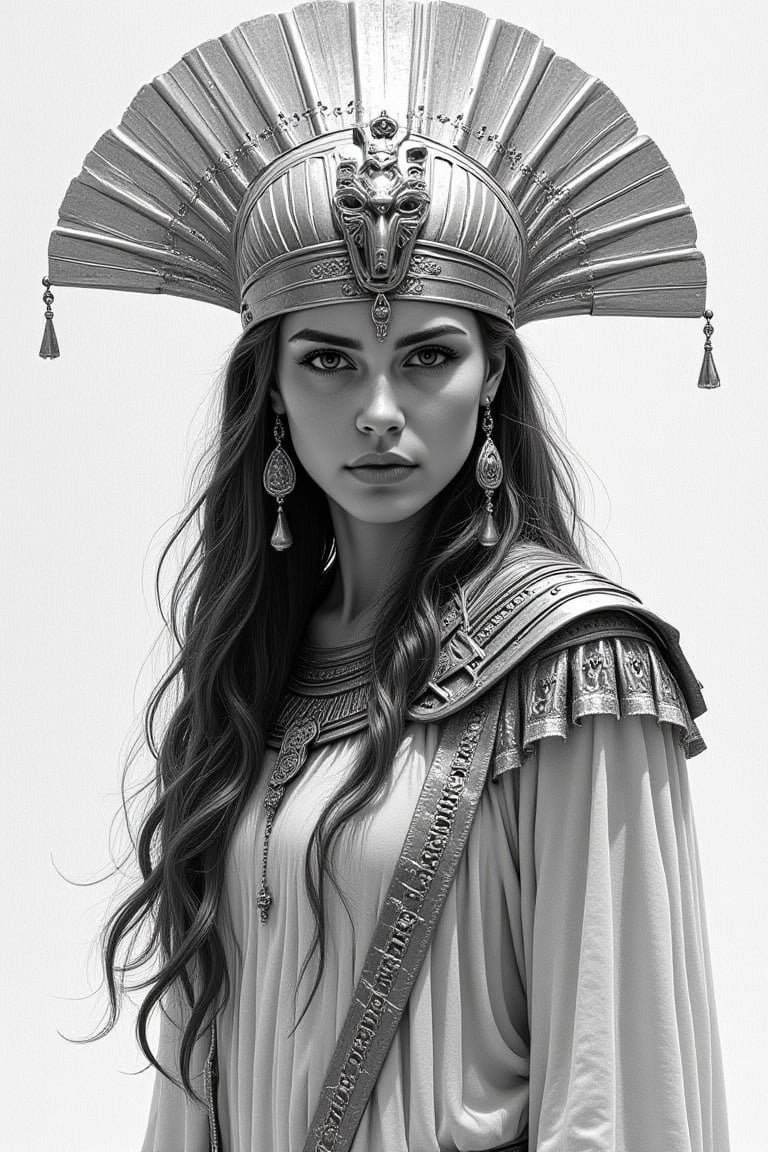 Cinematic style, realism, cinematic quality, rays of light, play of shadow and light, Beauty,
(Pencil Sketch:1.2), of a woman wearing a headdress, pharaoh, vector art style, by Aleksander Orłowski, (by greg rutkowski and magali Villeneuve:0.3)