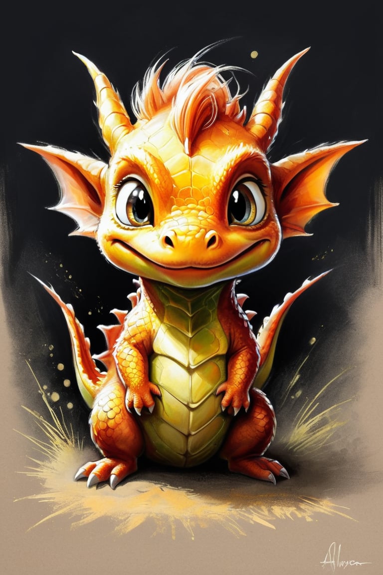 #pastel, #dry chalk drawing, #chalk on paper, #chalk shading, #chalk drawing, #tinted paper, #colored chalk drawing, #chalk shading,
digital illustrated cartoon illustration of a cute baby dragon.
style: Antonio Mora, Andre Cohn, Arthur Bordalo, Bob Ringwood, Benedick Bana,