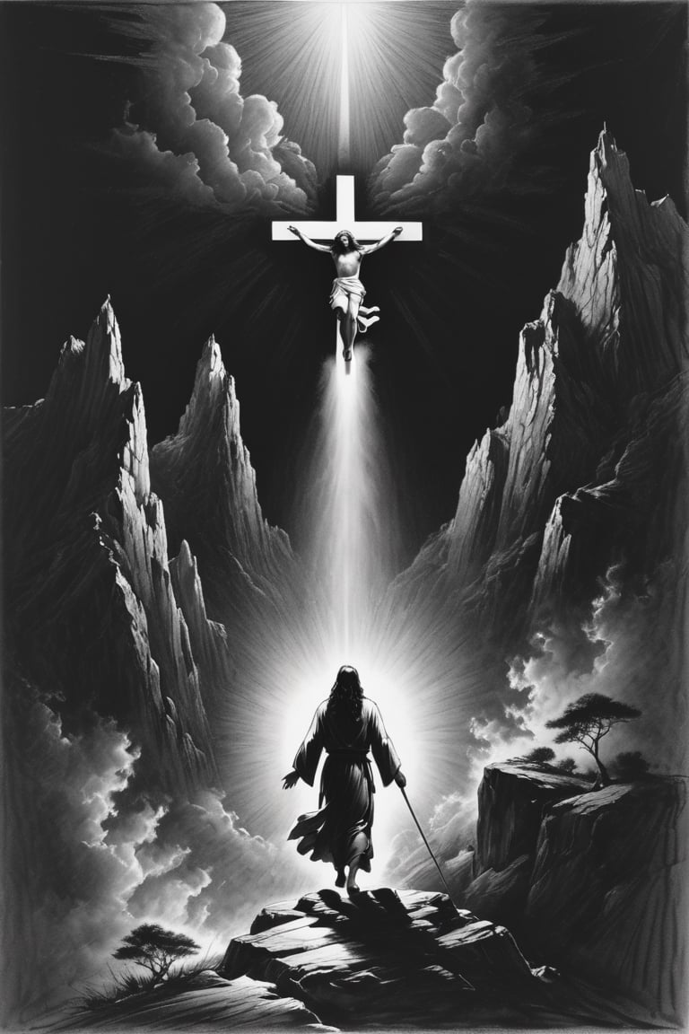 Charcoal drawing, crayons, black pencil drawing, pencil drawing, black and white drawing, graphite drawing,
ultra-cartoon, Jesus in the style of Leonardo da Vinci, silver needle, pen and ink, black and red chalk-sanguine, sfumato technique, Children's illustration, Jesus ascending to heaven to God,
cool setting, cool background, extremely detailed, Hajime Sorayama, Henry Asenci, author (Quentin Blake:0.5), rich