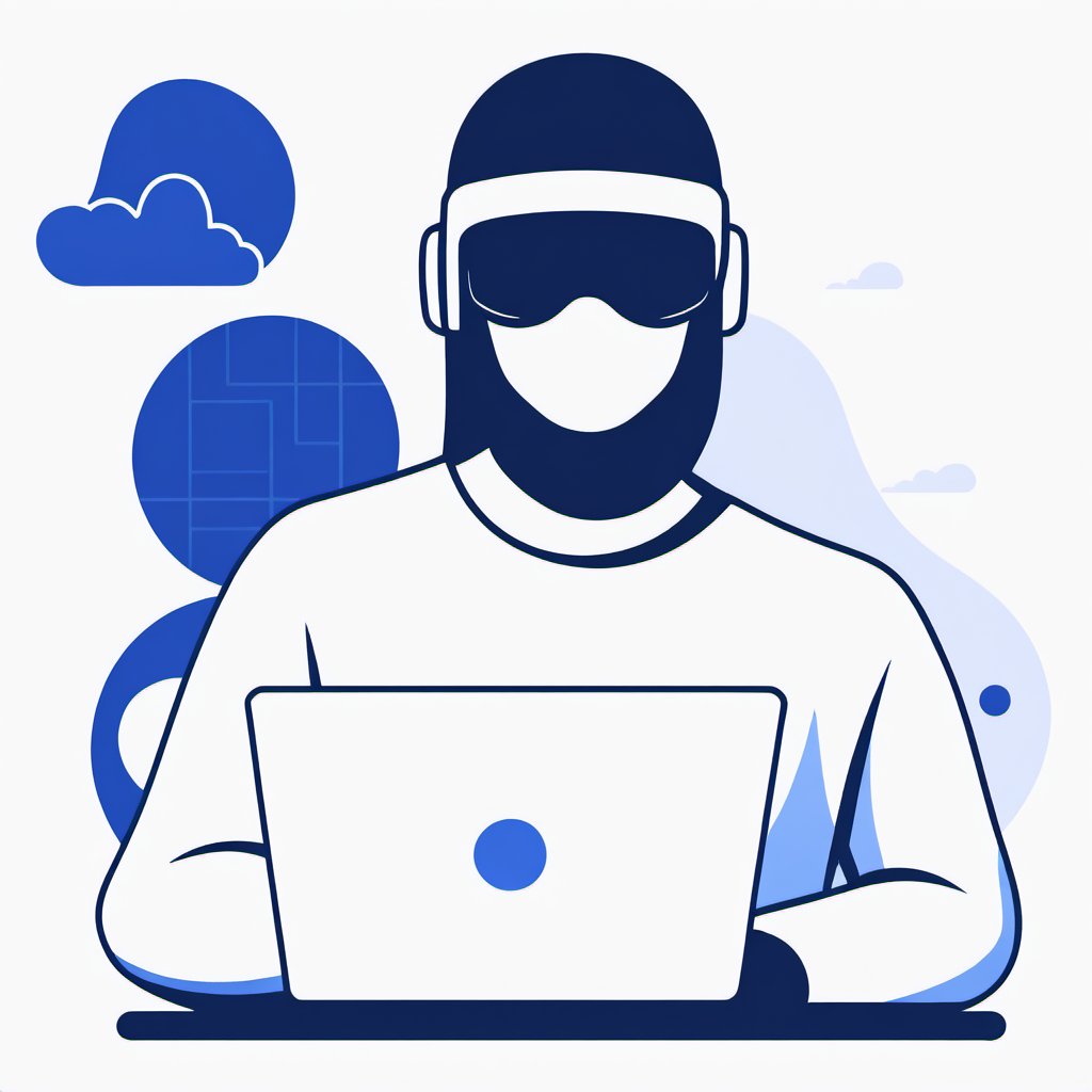 no background, ((no-line-stickers)), modern, minimalistic, dynamic nevy blue colours, profile photo avatar of a hacker ,no other elements, Flat illustration