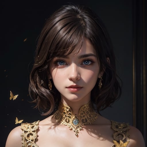 8k portrait of beautiful Shirley setia as cyborg with brown hair, intricate, elegant, highly detailed, majestic, digital photography, art by artgerm and ruan jia and greg rutkowski surreal painting gold butterfly filigree, broken glass, (masterpiece, sidelighting, finely detailed beautiful eyes: 1.2), hdr, (detailed background window to a new dimension, plants and flowers:0.7) ,b3rli