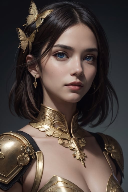 8k portrait of beautiful cyborg with brown hair, intricate, elegant, highly detailed, majestic, digital photography, art by artgerm and ruan jia and greg rutkowski surreal painting gold butterfly filigree, broken glass, (masterpiece, sidelighting, finely detailed beautiful eyes: 1.2), hdr, (detailed background window to a new dimension, plants and flowers:0.7)  infinity, infinite symbol,,b3rli