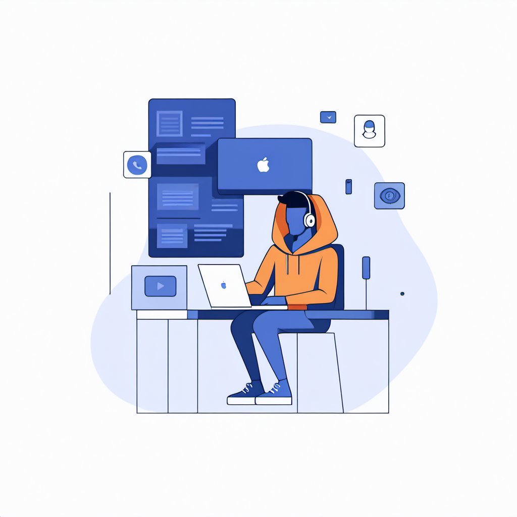 no background, ((no-line-stickers)), modern, minimalistic, dynamic nevy blue colours, profile photo avatar of a hacker ,no other elements, Flat illustration