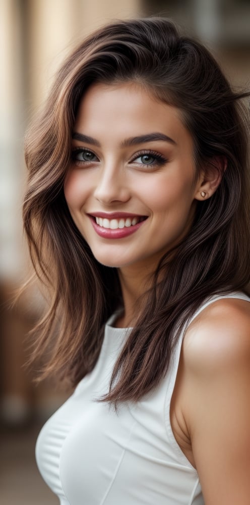 create a beautiful woman, red long hairs , grey eyes , black lips, hourglass body, natural breast, she is looking at camera with bright smile,happy exciting,french beauty, age 18, model,photo of perfecteyes eyes,leonardo, wearing pencil dress, long hair, perfect body, beautful face