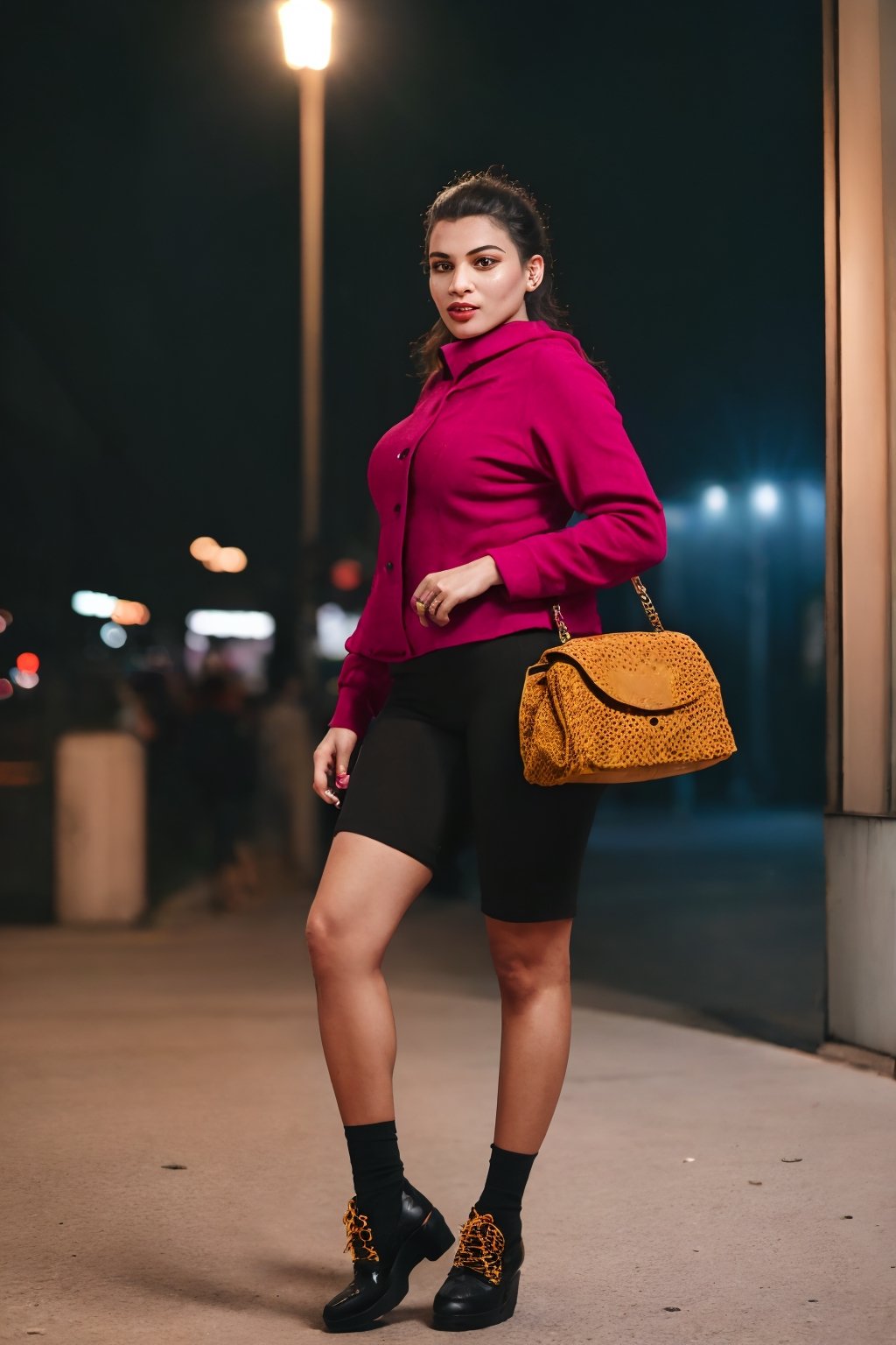 (best quality, photo-realistic:1.37), street fashion, vibrant colors, urban setting, dynamic lighting, stylish outfit, confident expression, fashionable accessories, bustling cityscape, busy pedestrians, modern architecture,29yo girl