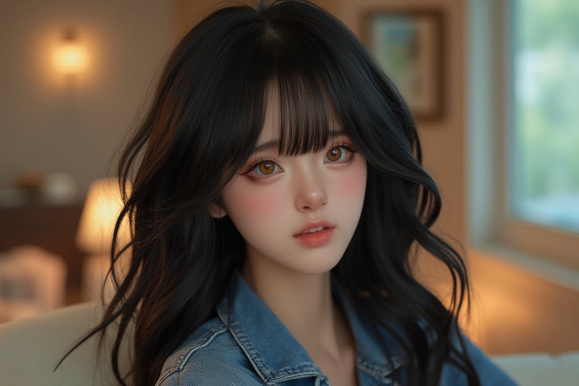 pretty 1girl, long straight black hair, wearing denim cover all fashion, super high quality, real images, lifelike, real skin, soft lighting, Cinematic, (Surrealism: 1.2), (8K UHD: 1.2), (Photorealism: 1.2), Shot with medium format camera, Professional camera, Perfectly Delicate and Rich in Detail, (masterpiece, top quality, best quality, official art, beautiful and aesthetic:1.2), (((1girl))), dynamic pose, extreme detailed,Big bearsts,

 (RAW photo, best quality), (realistic, photo-Realistic:1.1), best quality, masterpiece, beautiful and aesthetic, 16K, (HDR:1.2), high contrast, (vibrant color:1.3), (muted colors, dim colors, soothing tones:0), cinematic lighting, ambient lighting, sidelighting, Exquisite details and textures, cinematic shot, Warm tone, (Bright and intense:1.1), wide shot, by xm887, ultra realistic illustration, siena natural ratio,	head to thigh portrait,	long Wave hair,