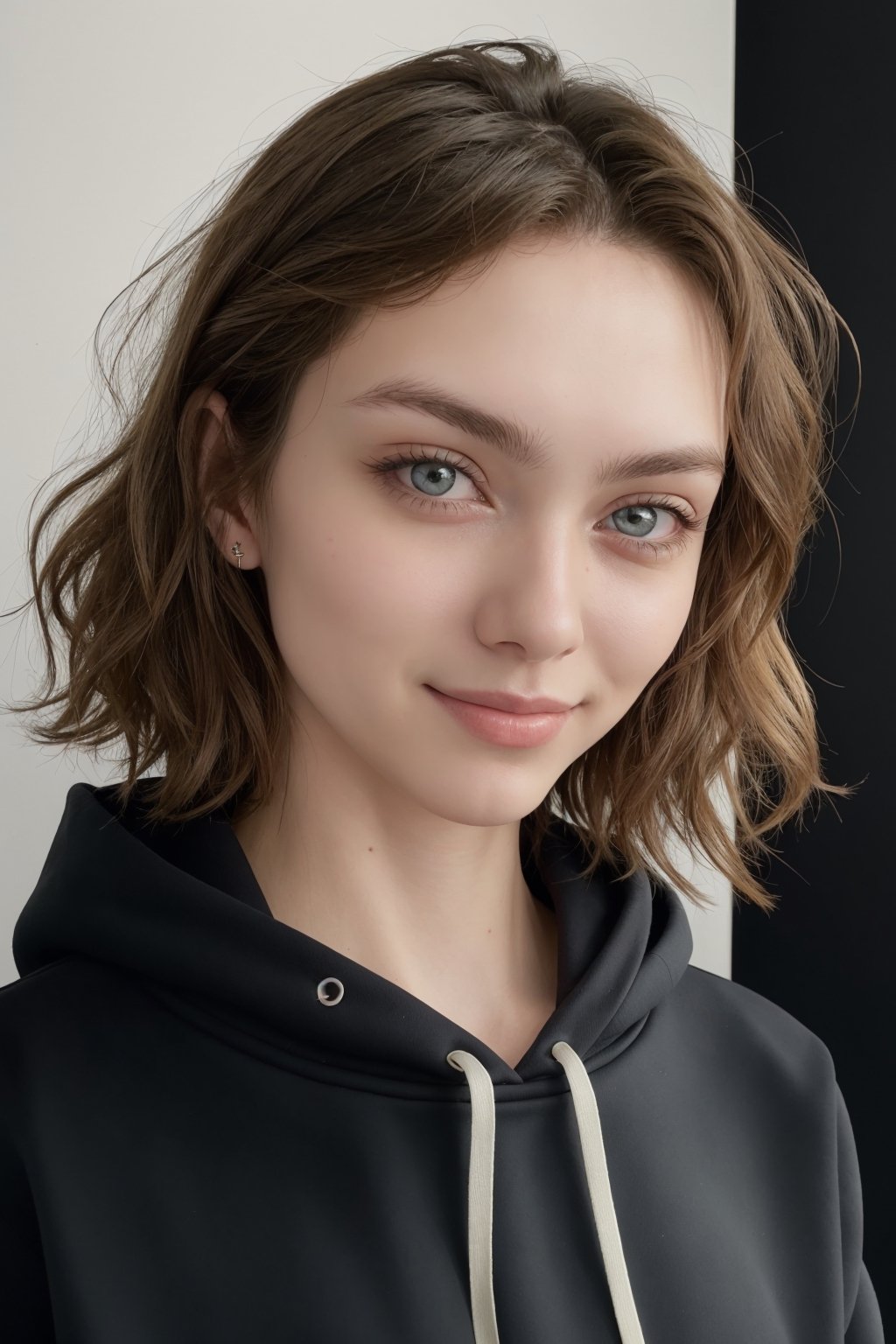 4k,best quality,masterpiece,20yo 1girl,(cropped sweatshirt),(demin pant), alluring smile, open hoodie,

(Beautiful and detailed eyes),
Detailed face, detailed eyes, double eyelids ,thin face, real hands, muscular fit body, semi visible abs, ((short hair with long locks:1.2)), blond hair, black background,


real person, color splash style photo,
